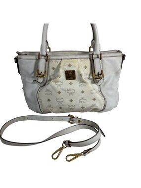 MCM Two Way Monogrammed Visetos Coated Canvas + Leather Shoulder Handbag FLAWS